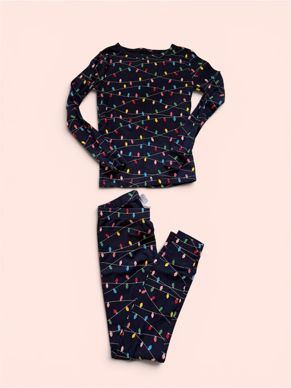 Gap Kids Navy Pajama Set with Colorful Holiday Lights